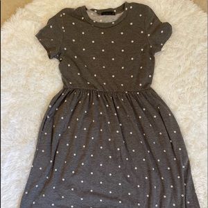 Heather Gray Polka Dot Teacher Midi TShirt Dress with pockets